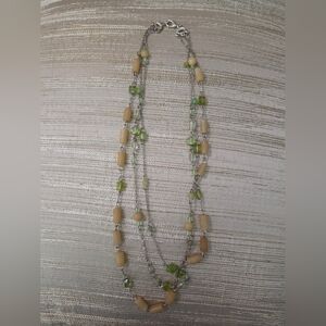 Layered Green Beaded Necklace | Earthy Stone & Wood Boho Chain